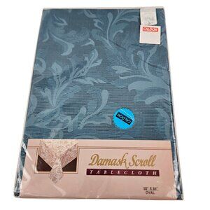Avon Home Tablecloth Damask Scroll 60 x 84 Oblong Blue 8010 NIP Vintage